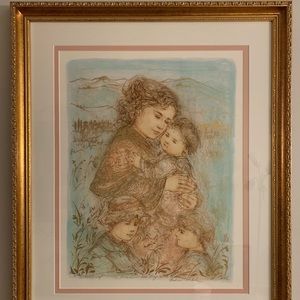 Painting By Edna Hibel Framed Behind Glass Original Artist Proof Sign Vintage